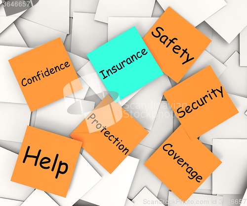 Image of Insurance Post-It-Note Means Financial Protection And Security