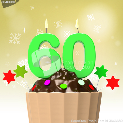 Image of Sixty Candle On Cupcake Shows Family Reunion Or Celebration