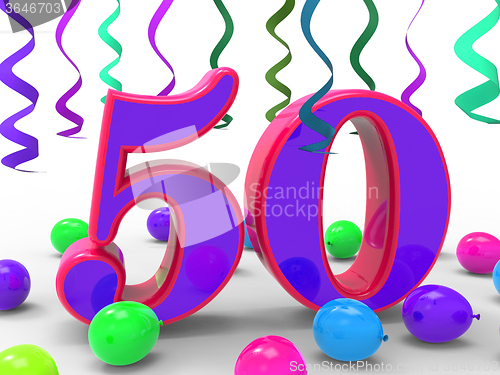 Image of Number Fifty Party Means Colourful Birthday Party Or Decorated C