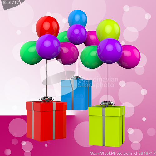 Image of Balloons With Presents Show Colourful Balloons And Presents