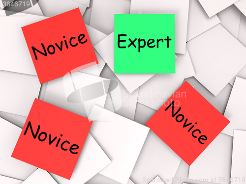 Image of Expert Novice Post-It Notes Mean Professional Or Learner