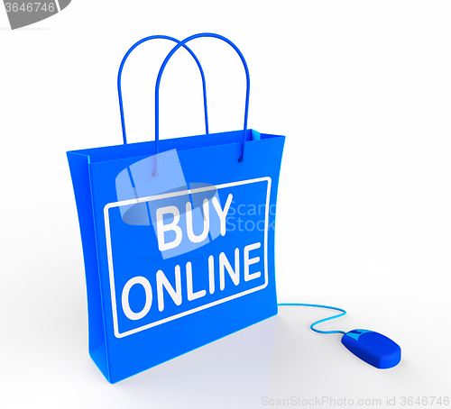 Image of Buy Online Bag Shows Internet Availability for Buying and Sales