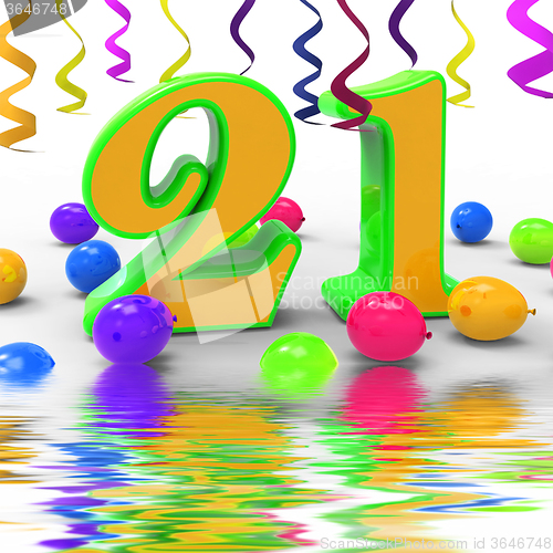 Image of Number Twenty One Party Displays Colourful Balloons Garlands And