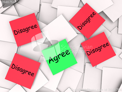 Image of Agree Disagree Post-It Notes Mean Opinion Agreement Or Disagreem