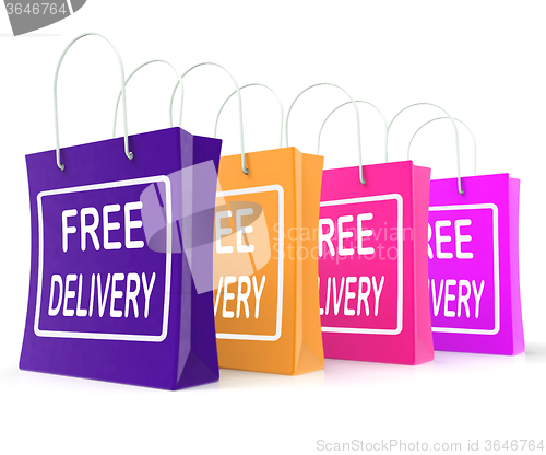 Image of Free Delivery Shopping Bags Showing No Charge Or Gratis To Deliv