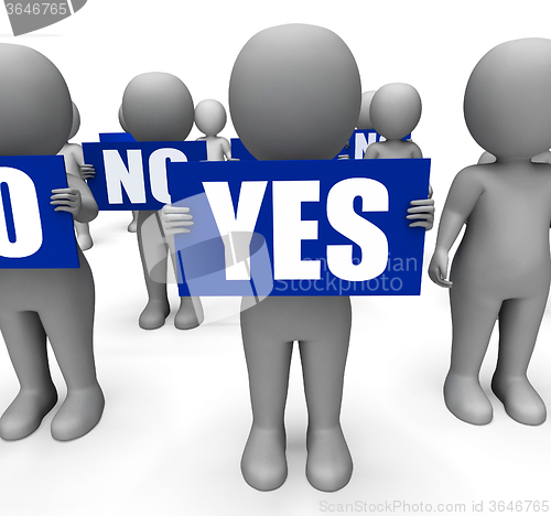 Image of Characters Holding No Yes Signs Show Uncertain Or Confused