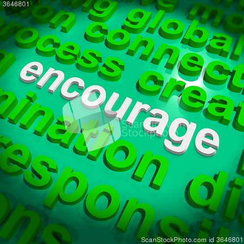 Image of Encourage Word Cloud Shows Promote Boost Encouraged