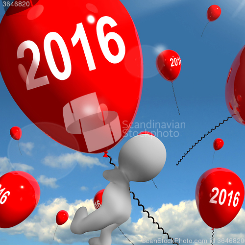 Image of Two Thousand Sixteen on Balloons Shows Year 2016