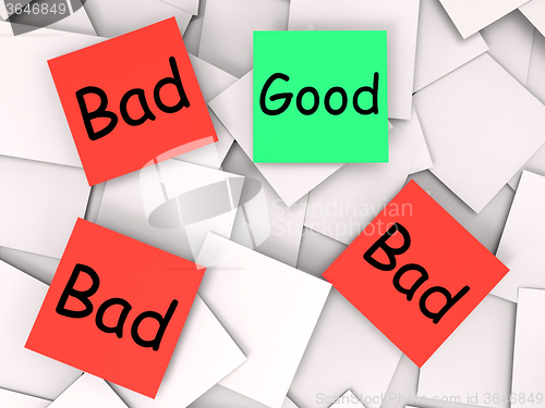 Image of Good Bad Post-It Notes Show Excellent Or Dreadful