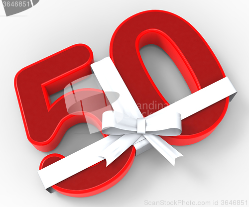 Image of Number Fifty With Ribbon Means Happiness And Celebrations