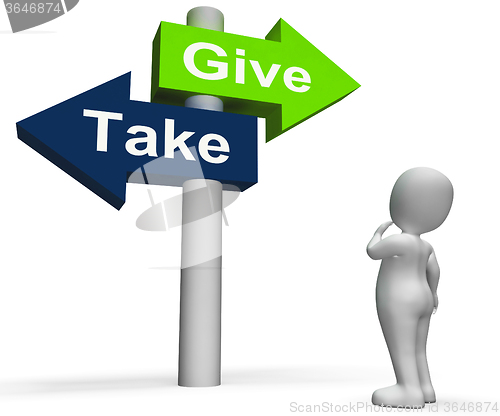 Image of Give Take Signpost Shows Giving and Taking