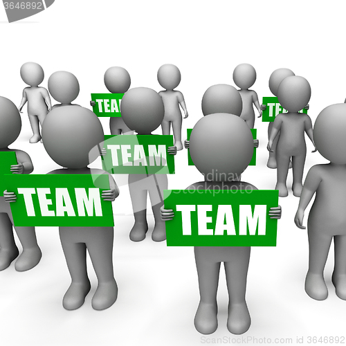 Image of Characters Holding Team Signs Show Strength And Unity