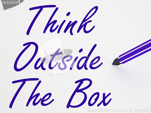 Image of Think Outside The Box On Whiteboard Shows Innovation And Creativ