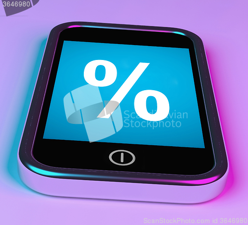 Image of Percent Sign On Phone Shows Percentage Discount Or Investment