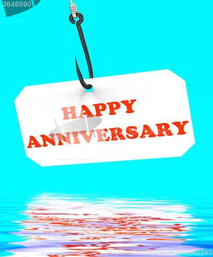 Image of Happy Anniversary On Hook Displays Romantic Celebration Or Remem