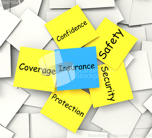 Image of Insurance Post-It Note Shows Financial Security And Coverage