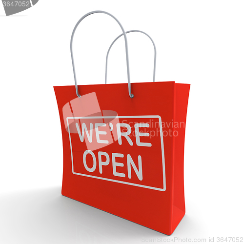 Image of We\'re Open Shopping Bag Shows New Store Launch