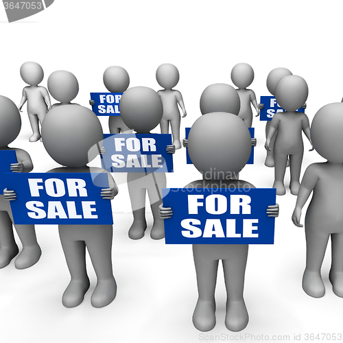 Image of Characters Holding For Sale Signs Show Offers And Promotions