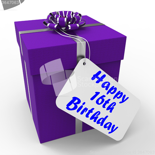 Image of Happy 16th Birthday Gift Means Congratulations Age Sixteen