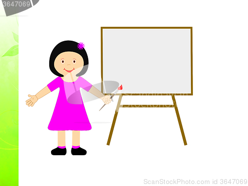 Image of Girl With Brush Shows Child Creativity Or Painting Homework