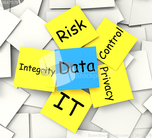 Image of Data Post-It Note Shows Information Privacy And Integrity