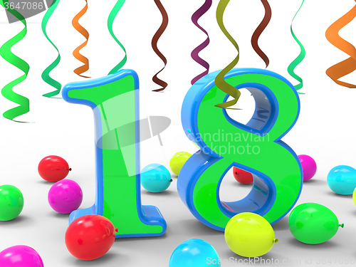 Image of Number Eighteen Party Means Colourful Teen Celebration Or Event