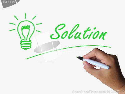 Image of Solution Lightbulb Shows Solutions Resolutions and Results