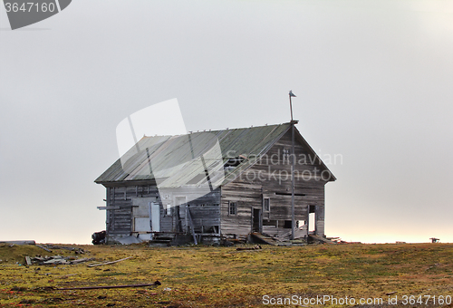 Image of Abandoned old hunting house in tundra of Novaya Zemlya archipelago