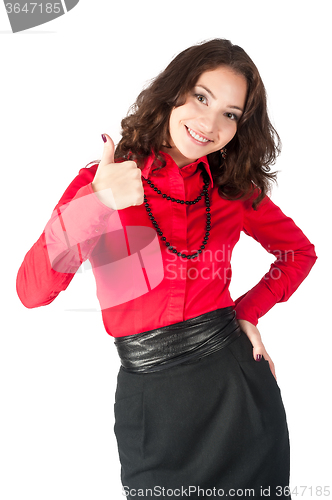 Image of Happy smiling business woman with thumb up sign