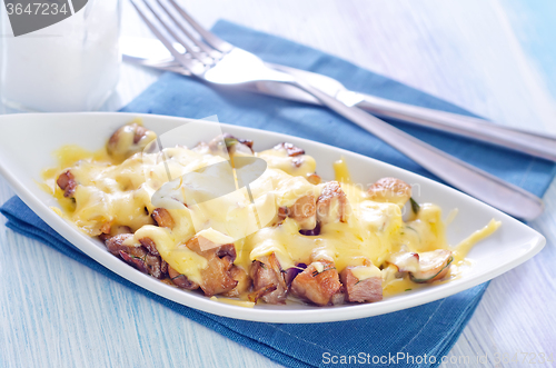 Image of fried meat with mushroom and cheese