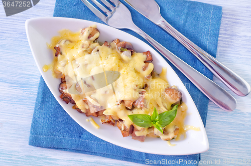 Image of fried meat with mushroom and cheese