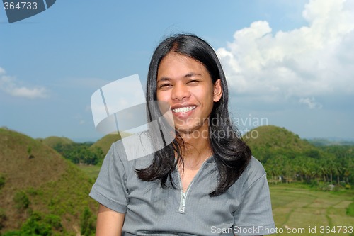 Image of Portrait of longhaired Asian boy