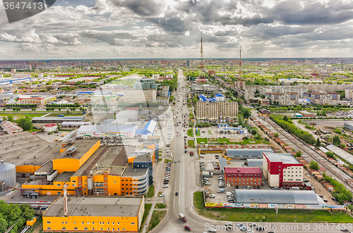 Image of Permyakova street with TV tower. Tyumen. Russia