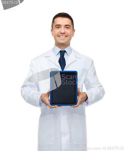 Image of smiling male doctor with tablet pc