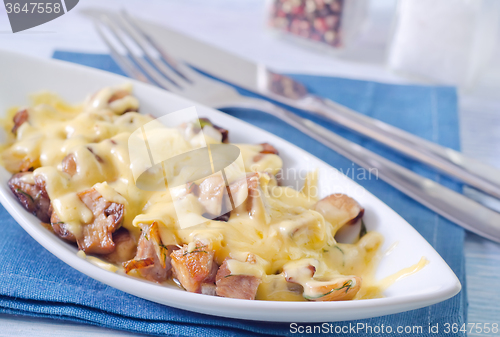 Image of fried meat with mushroom and cheese