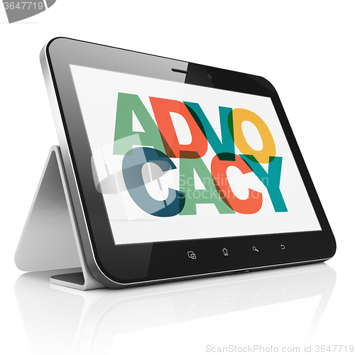 Image of Law concept: Tablet Computer with Advocacy on  display