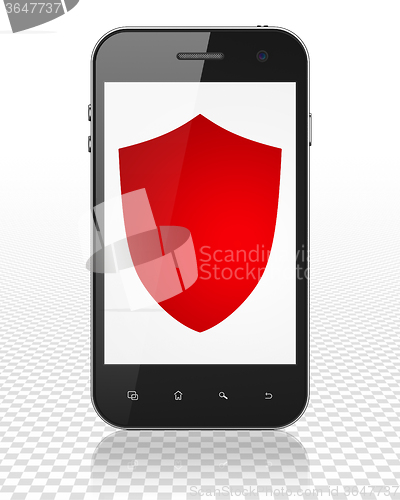 Image of Protection concept: Smartphone with Shield on display