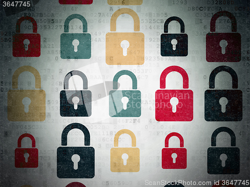 Image of Information concept: Closed Padlock icons on Digital Paper background