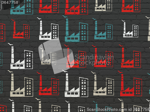 Image of Finance concept: Industry Building icons on wall background