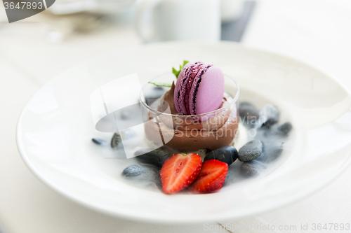 Image of close up of chocolate dessert at restaurant