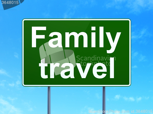 Image of Travel concept: Family Travel on road sign background
