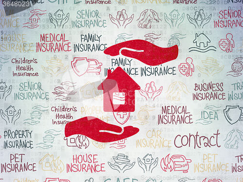 Image of Insurance concept: House And Palm on Digital Paper background
