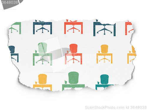 Image of Business concept: Office icons on Torn Paper background