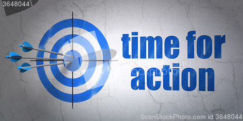 Image of Timeline concept: target and Time for Action on wall background
