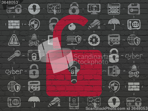 Image of Safety concept: Opened Padlock on wall background