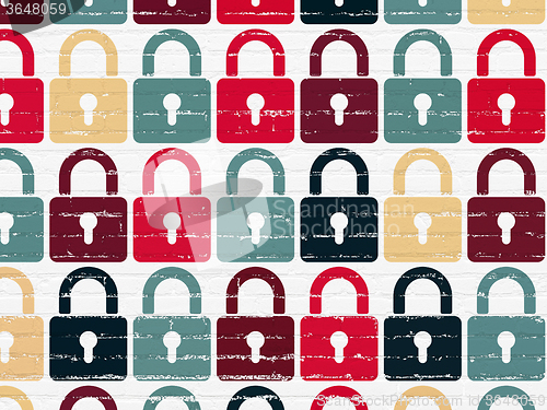 Image of Data concept: Closed Padlock icons on wall background