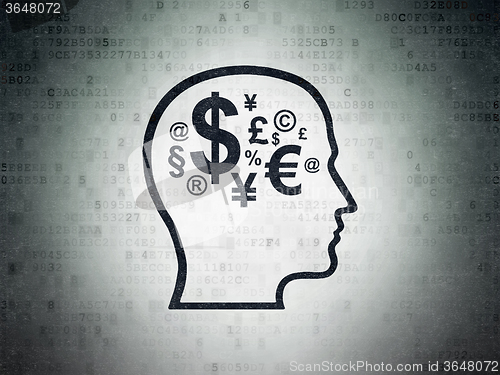 Image of Business concept: Head With Finance Symbol on Digital Paper background