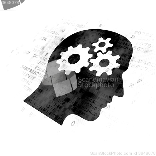 Image of Studying concept: Head With Gears on Digital background