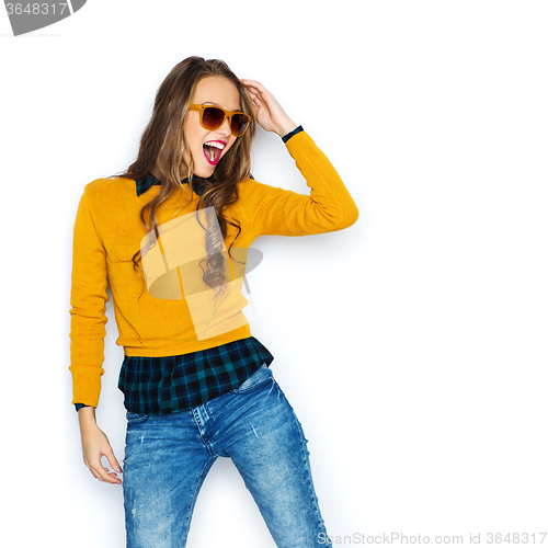 Image of happy young woman or teen girl in casual clothes