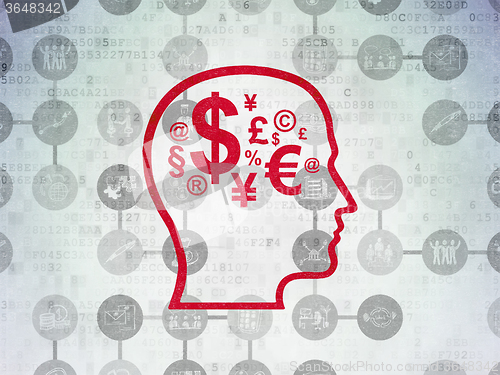Image of Finance concept: Head With Finance Symbol on Digital Paper background
